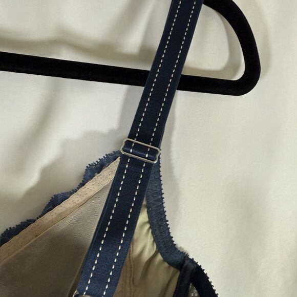 Chantelle Bra Women's 38DDD Blue Floral Lace Hook Eye Mesh Back Adjustable - Picture 9 of 12